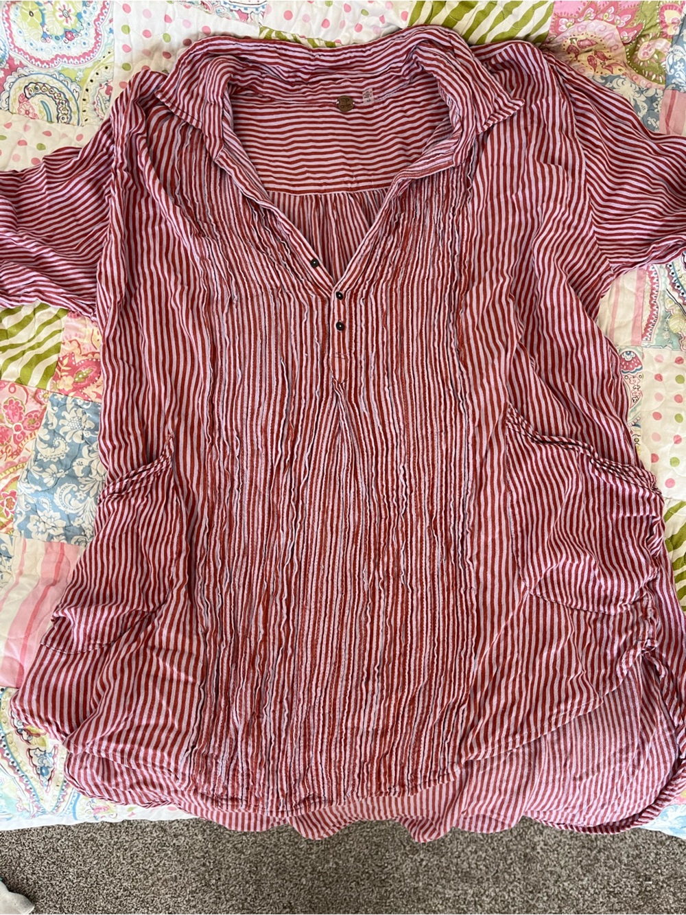 Free people Striped Pink Button-Down beach cover up